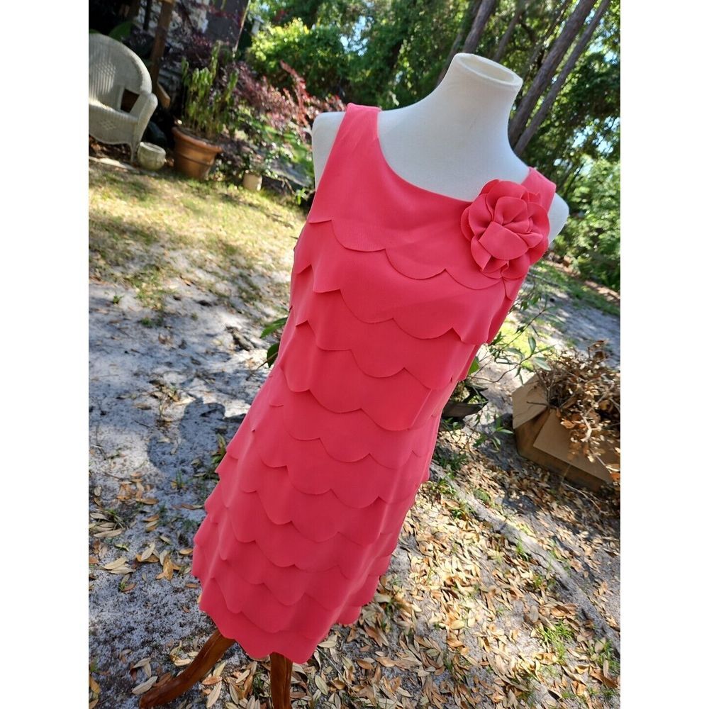 JULIA JORDAN Dress Scalloped Summer Tiered Ruffles Sleeveless CORAL‎ PINK 10